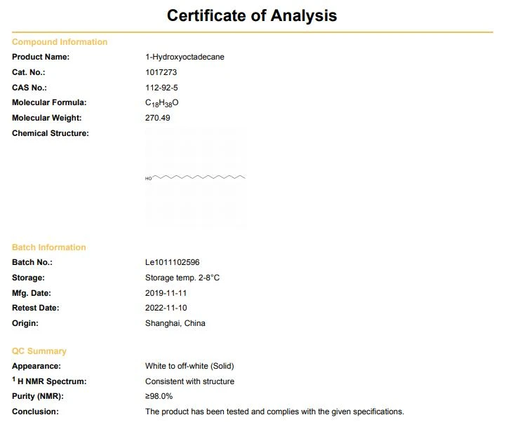 CAS 112-92-5 1-Octadecanol COA | Shaanxi BLOOM Tech Co., Ltd CAS 112-92-5 1-Octadecanol COA | Shaanxi BLOOM Tech Co., Ltd